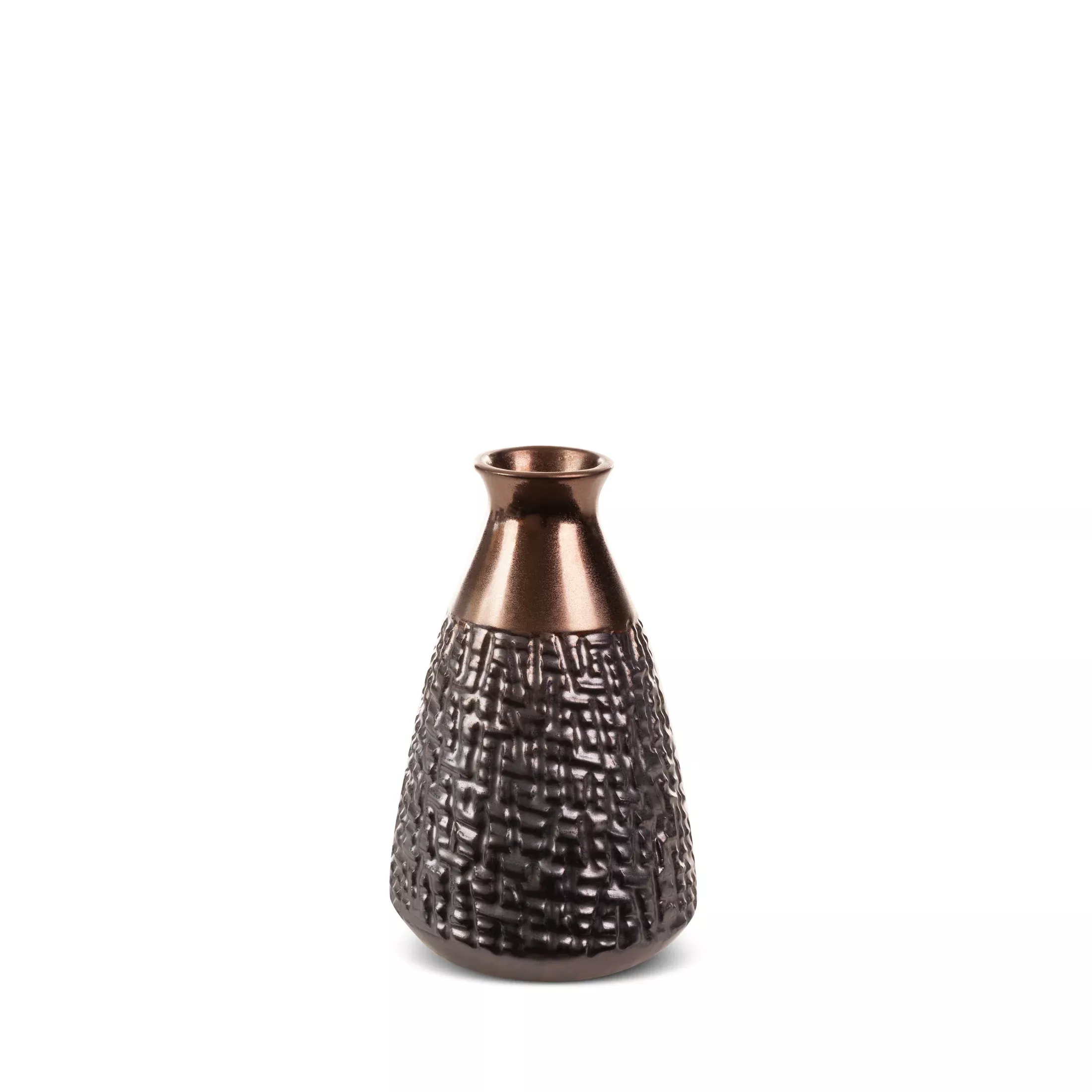 Wazon ceramiczny stalowo-brązowez wytłaczanym wzorem średnica 13x20 cm MORENA
