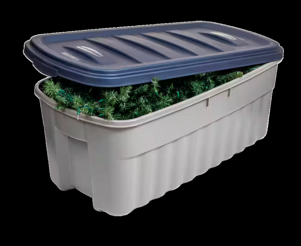 Rubbermaid Roughneck Jumbo Storage Box with Lid, 189-L, Grey/Blue