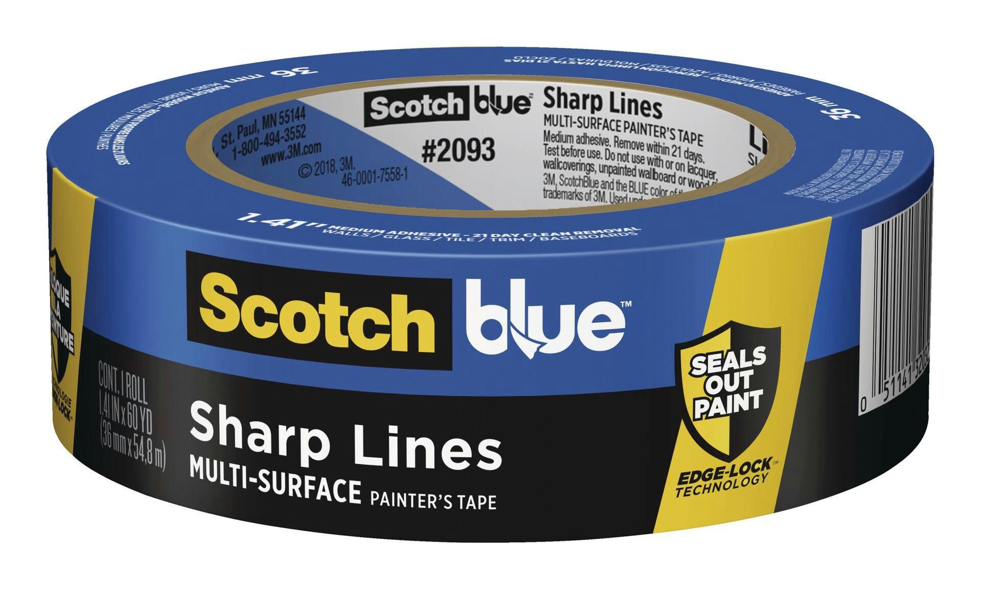 3M ScotchBlue Sharp Lines Multi-Surface Painter's Tape, with Edge-Lock, Blue, 1.41-in x 60-yd
