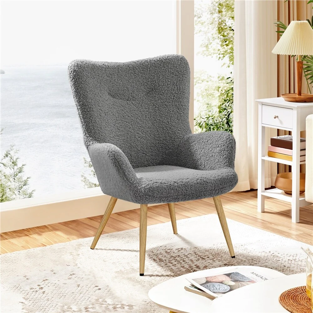 Yaheetech Modern Boucle Accent Chair With Wood-tone Metal Legs - 27'×28'×38.5'