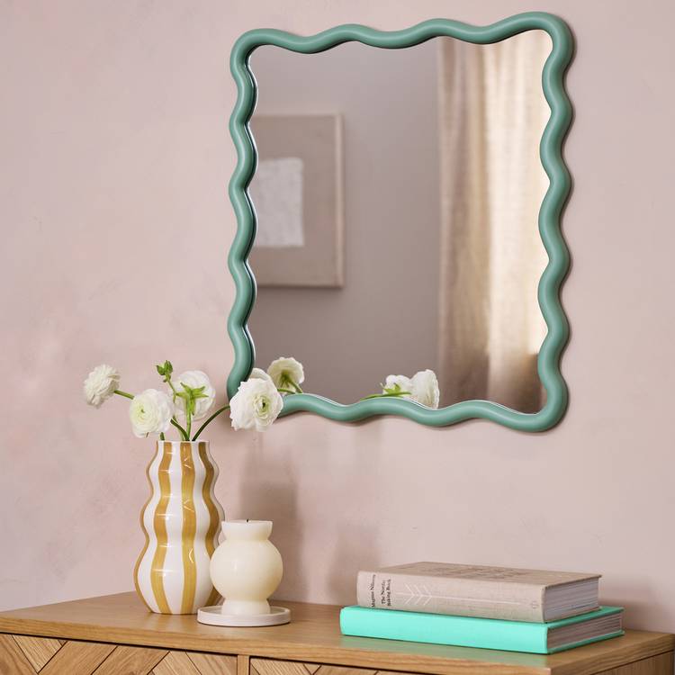 Habitat Green Wavy Wall Mirror - 60x57cm
