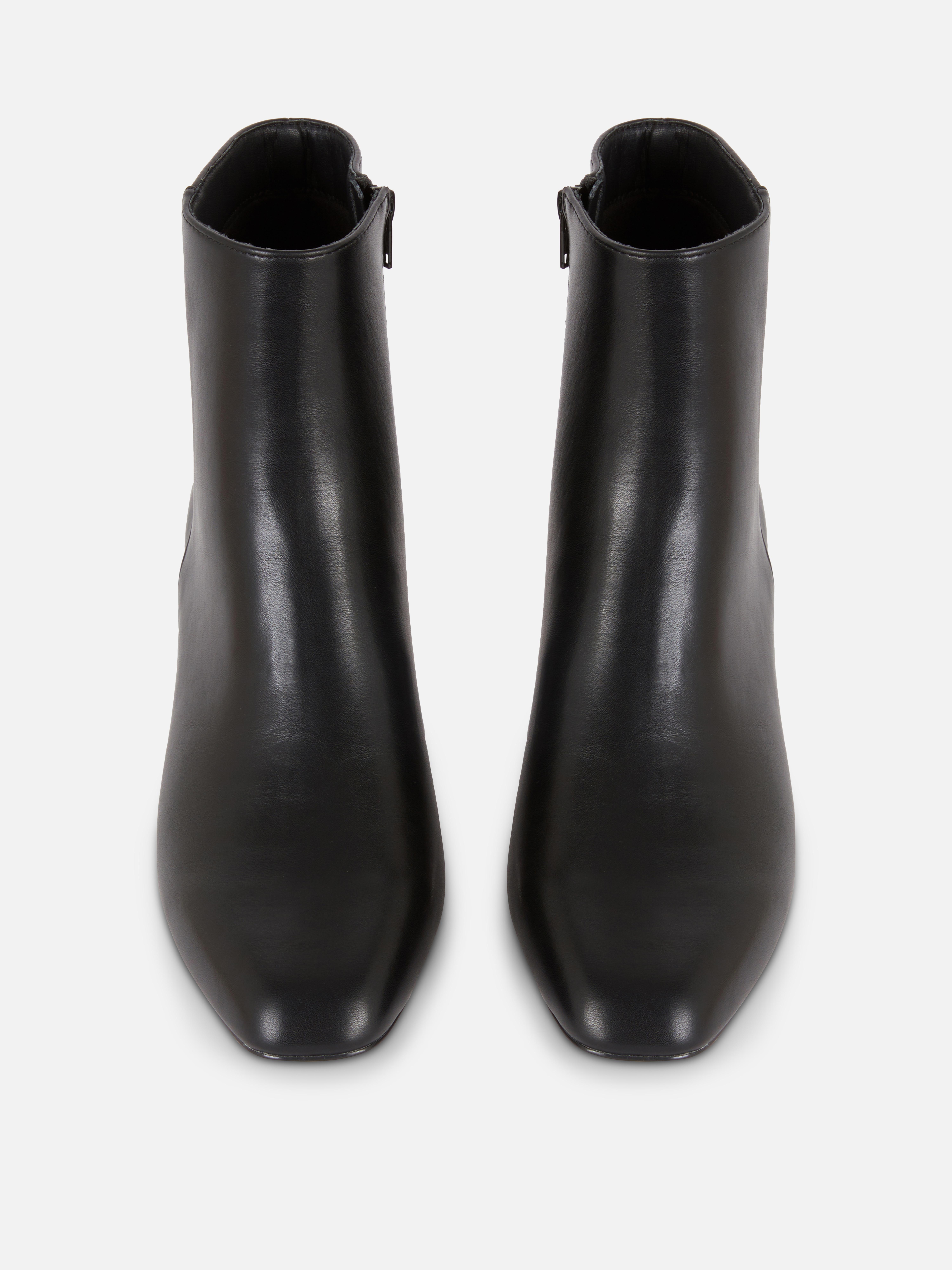 Faux Leather Block Heel Ankle Boots