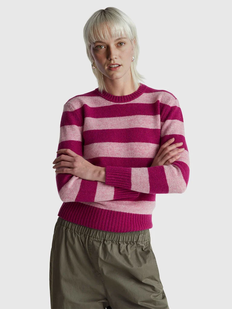 Striped sweater in pure Shetland wool