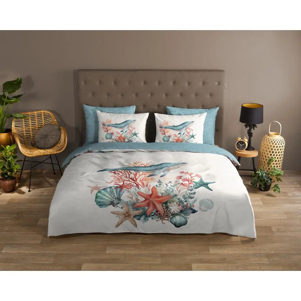 Good Morning Bultrug Walvis Dekbedovertrek Blauw-1-persoons (140 x 200/220 cm)