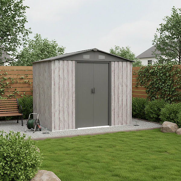 Abri de jardin métal beige 4,1m² avec double porte et kit d'ancrage X-Metal WoodTouch