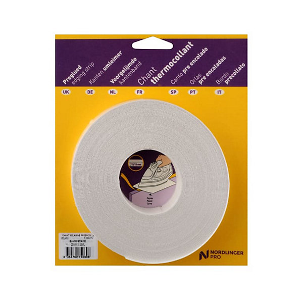 Bande de chant pré-encollée blanc lisse satiné 23mm x 50ml