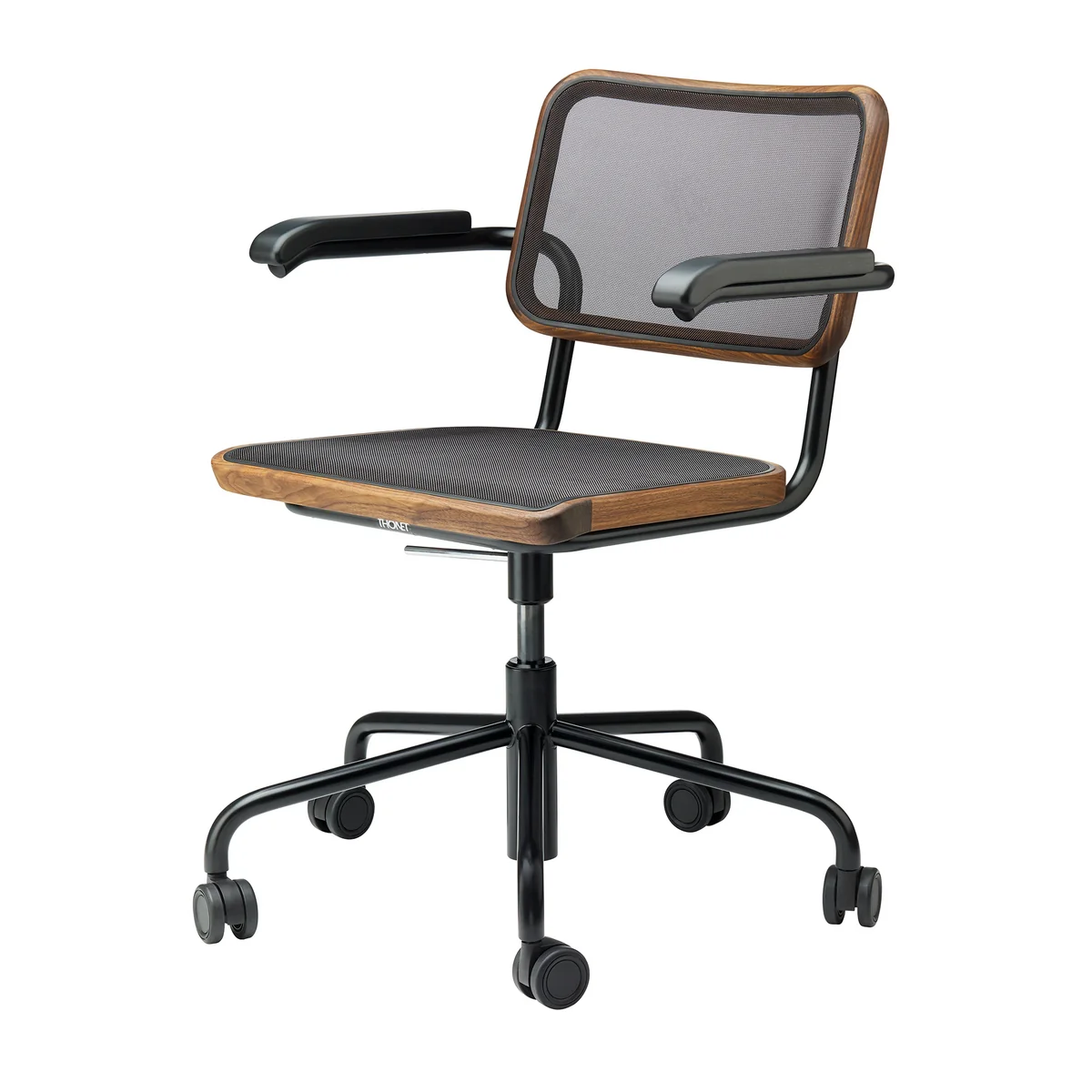 Thonet - S 64 NDR Bürostuhl, schwarz / Nussbaum geölt / Netzgewebe schwarz (Pure Materials)