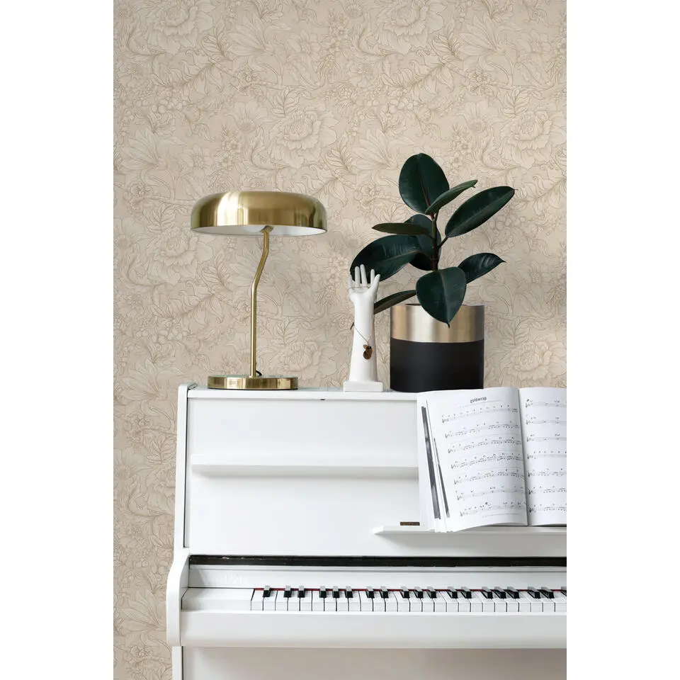 ESTAhome behang bloemmotief beige - 53 cm x 10.05 m