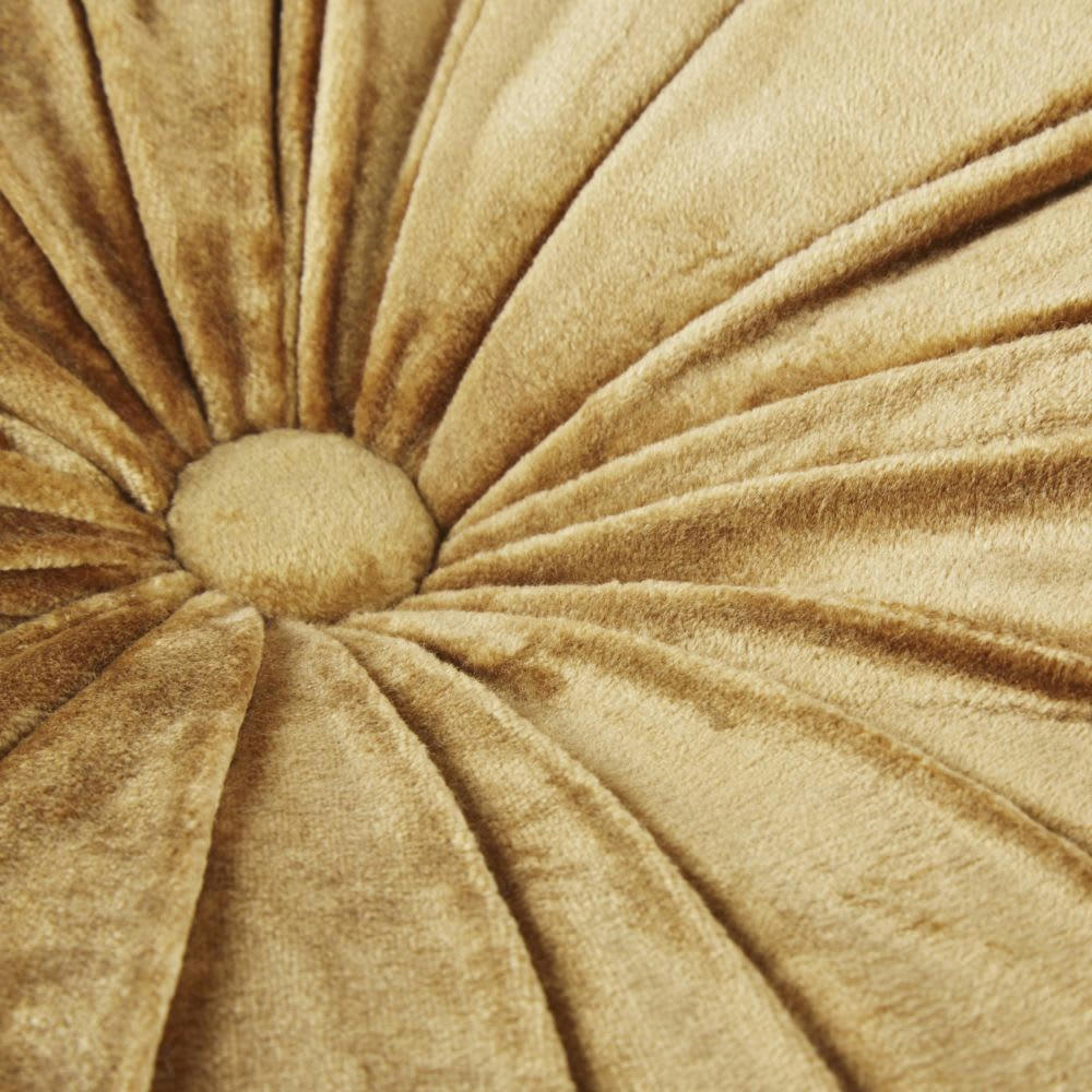 AQUELLI - Coussin rond en velours à plis ocre D45