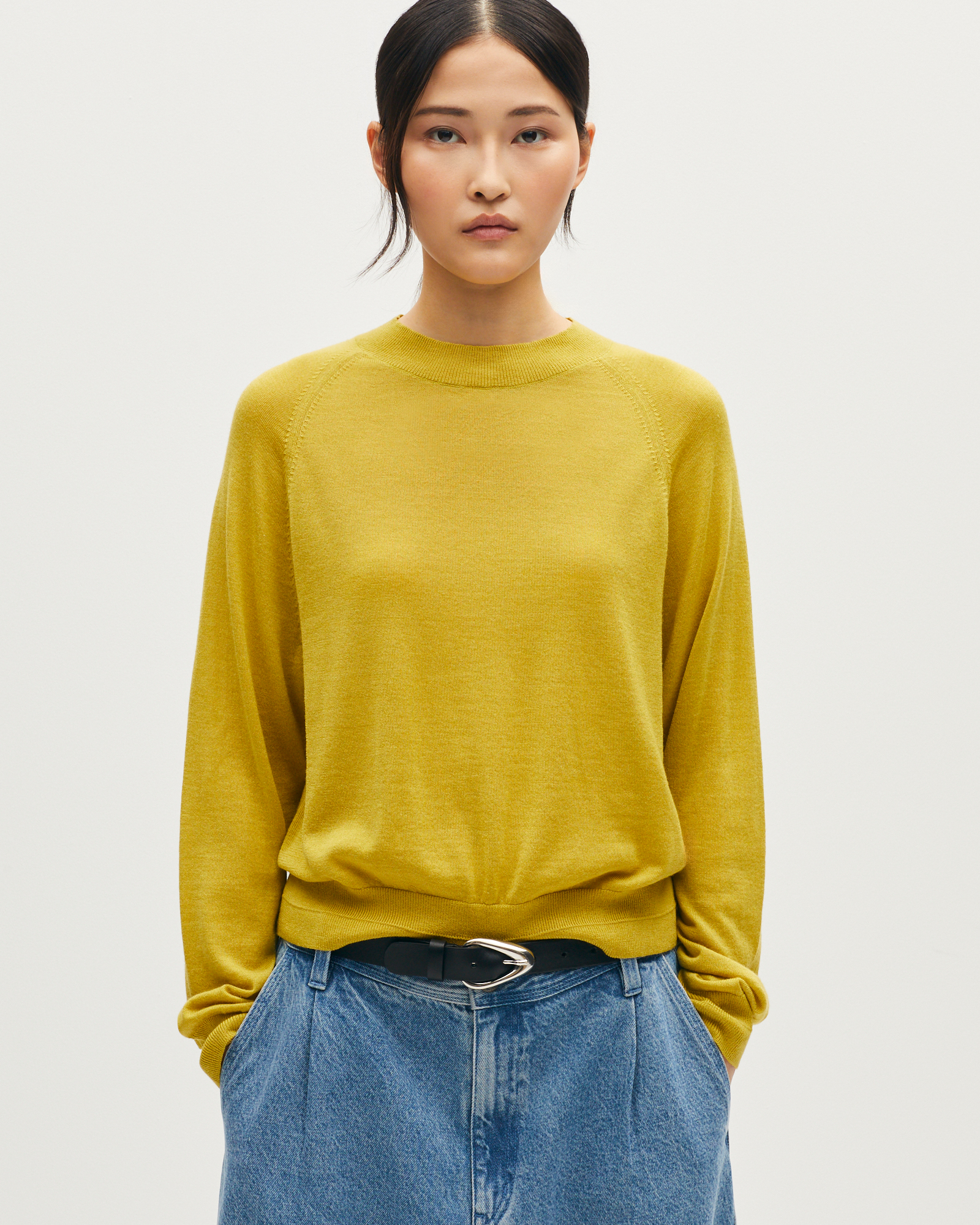 Pull col rond en laine mérinos et soie