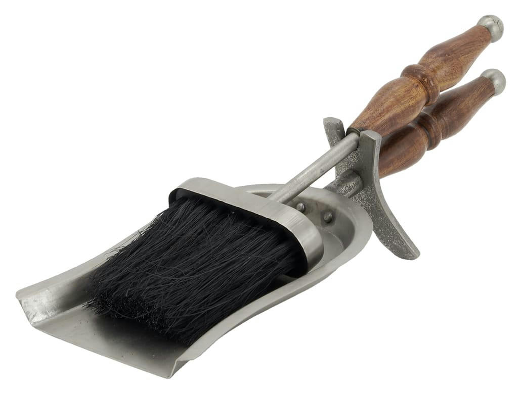 - Pelle et balayette pour cheminée en étain et bois (lot de 2)