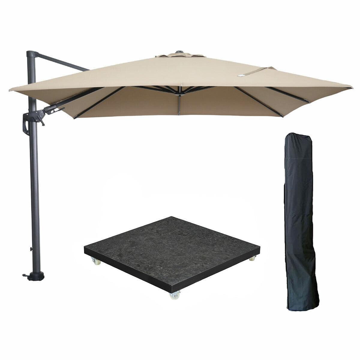 Garden Impressions zweefparasol Hawaii taupe kleur doek 3x3 m incl 90 kg voet en hoes