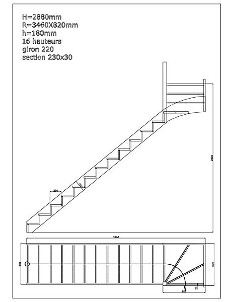 Escalier Quart Tournant Furka 288 CmKit RecoupableHaut à Gauche Sans Contremarche SapinH Sol Sol 288 Cm