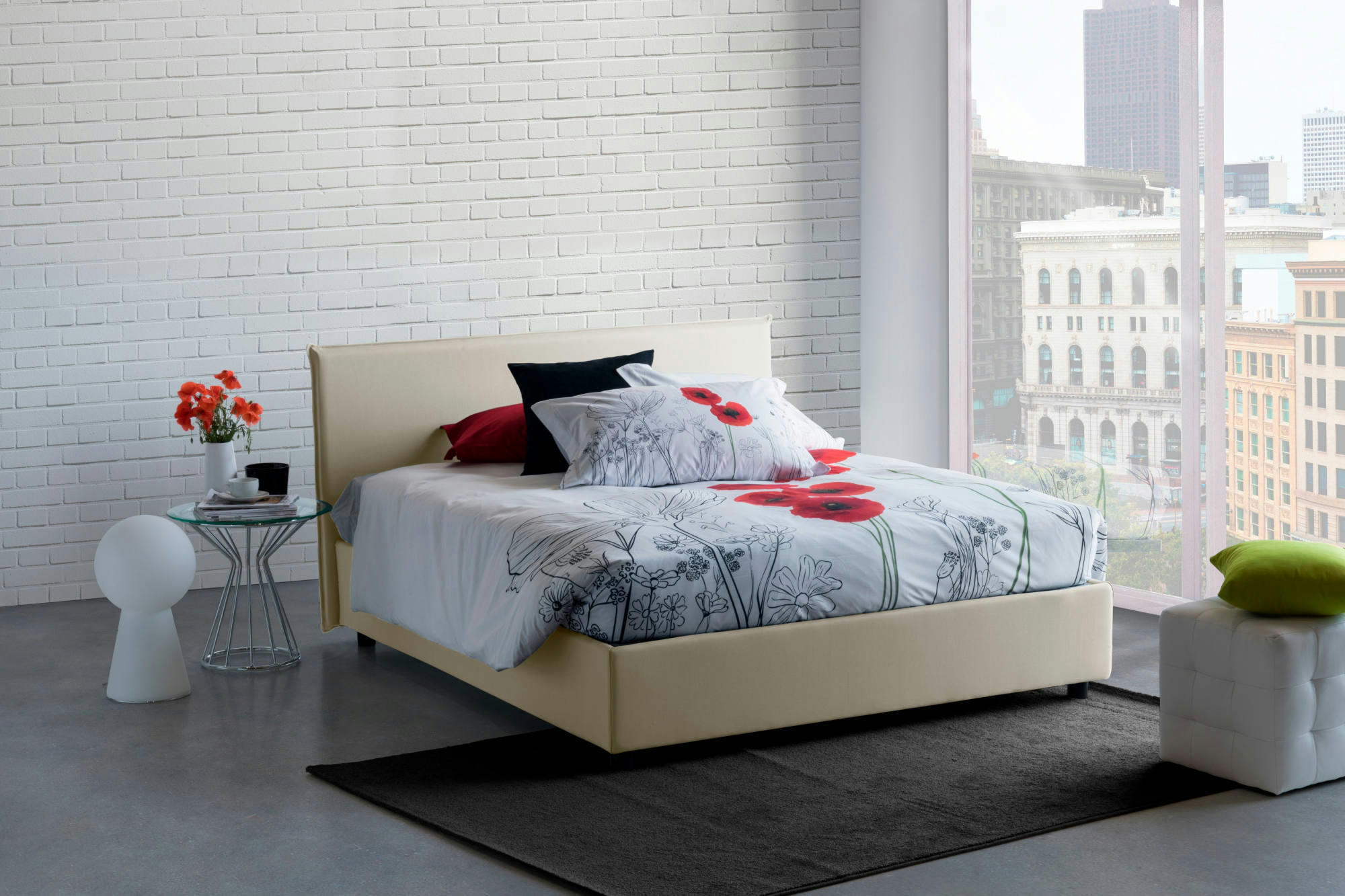BEATA - Lit coffre 140x190 cm en tissu crème