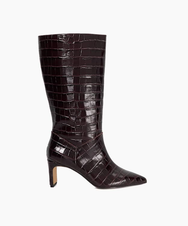 Olette Burgundy - Leather Reptile Effect Pointed Toe Boots