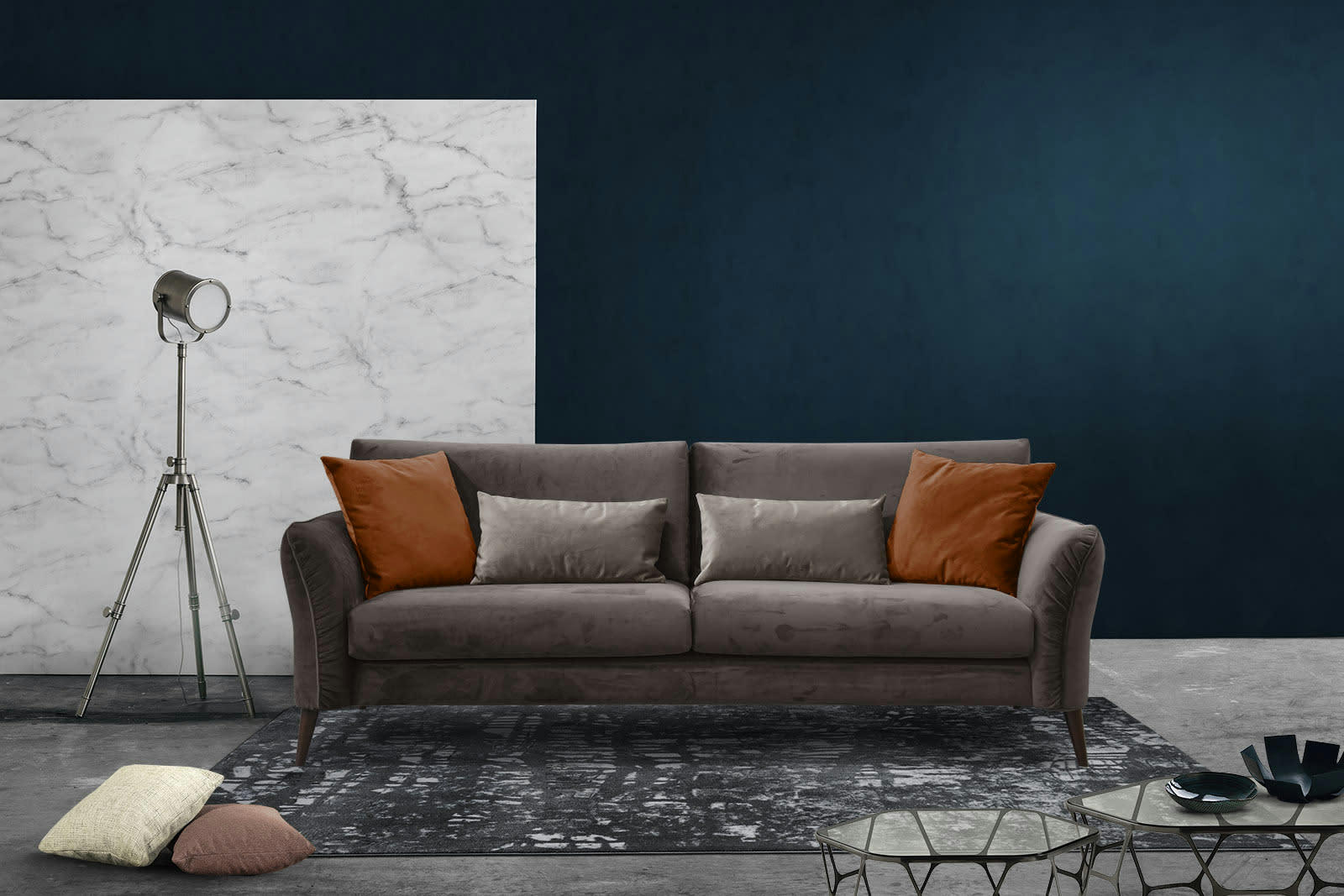 FIGARI - Canapé 3 places tissu chocolat