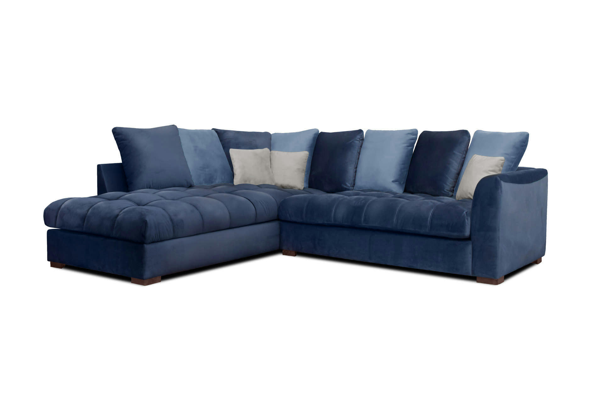 BARDI - Canapé d'angle gauche 5 places tissu bleu foncé