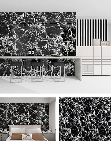 Panneau Adhésif Décoratif Effet Marbre Noir et Blanc 250 x 120 x 0,3 cm