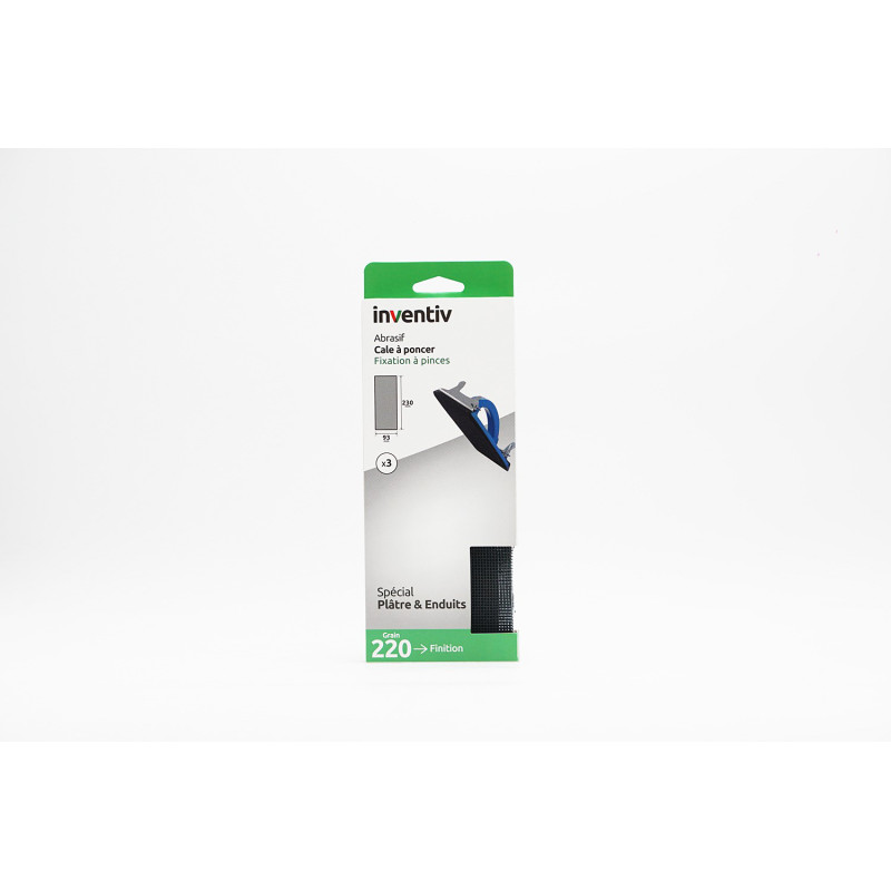 Patin abrasif pour fixation à pinces grain 220 9,3 x 23 cm 3 pièces INVENTIV