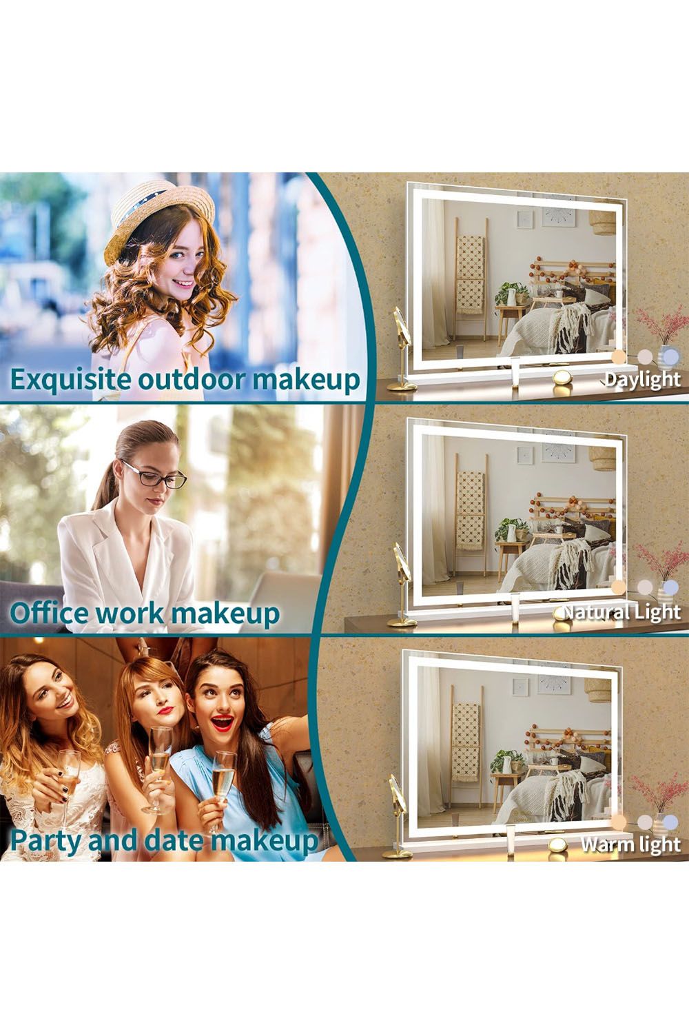 The hot sale 3 Lighting Modes Tabletop Cosmetic Mirror