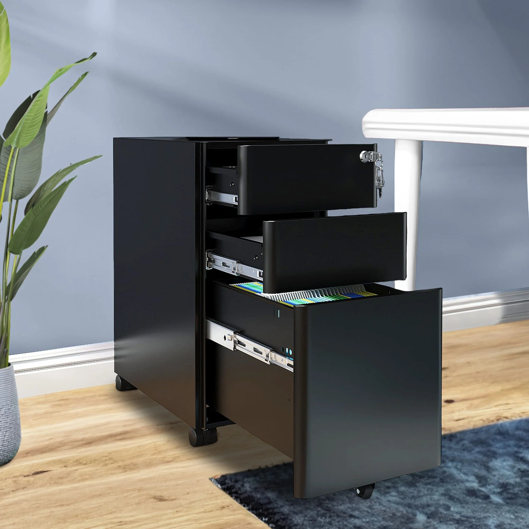 Modern 3-Drawer Mobile Vertical Steel File Cabinet for A4, Letter, Legal size Files