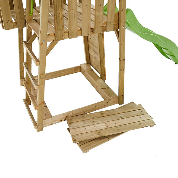 Aire de jeux bois, 2 balançoires, toboggan, escalade, bac à sable WOODI