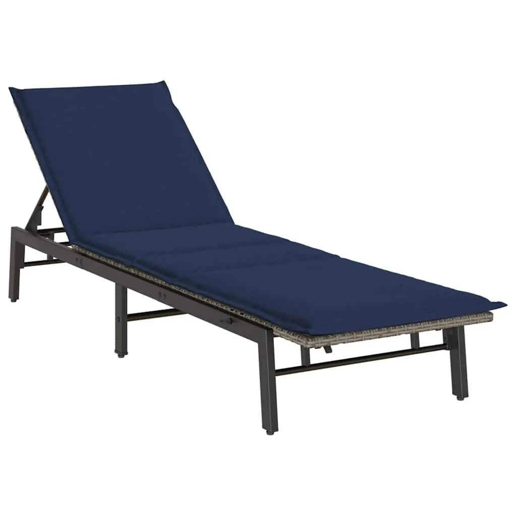 vidaXL Sun Lounger Grey, Navy Blue PE rattan, Powder-coated steel Standard - 23.2 x 78.7 x 26.4