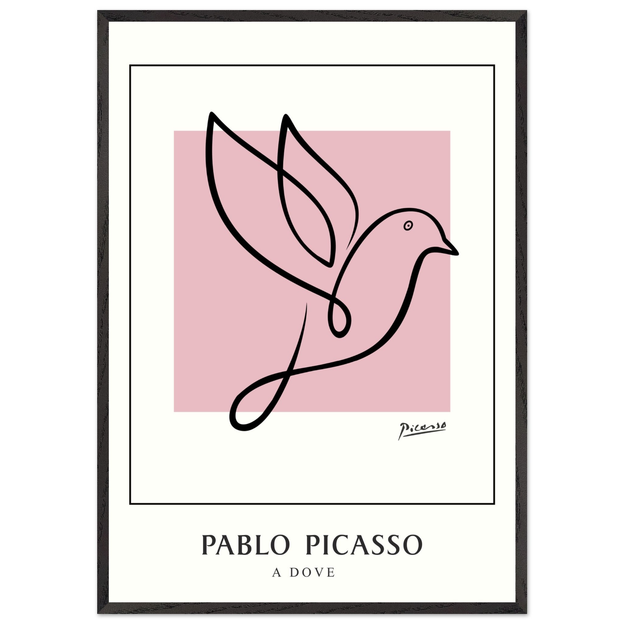 Artfulprints Poster met Lijst Pablo Picasso - A dove  - 70x100 cm - Roze