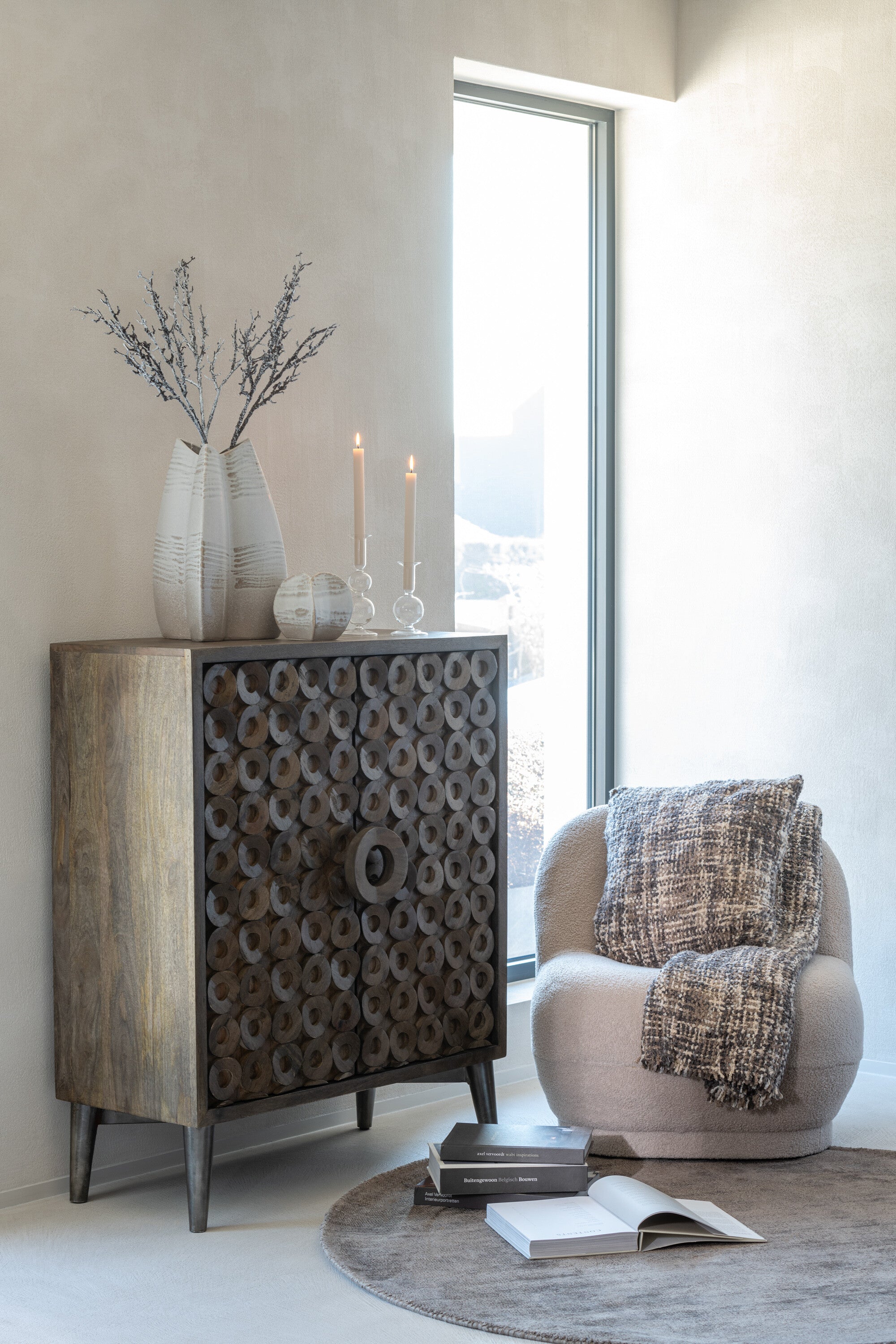 J-Line tapijt Rond Handgemaakt - polyester - grijs