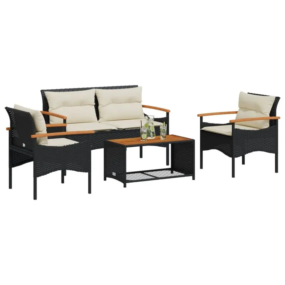 vidaXL - Loungeset - Zwart - Poly rattan