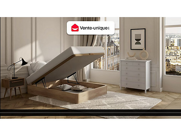 Ensemble 140 x 190 cm sommier coffre blanc   matelas ressorts ensachés et mémoire de forme ép.24cm - ILLUSION de YSMéE