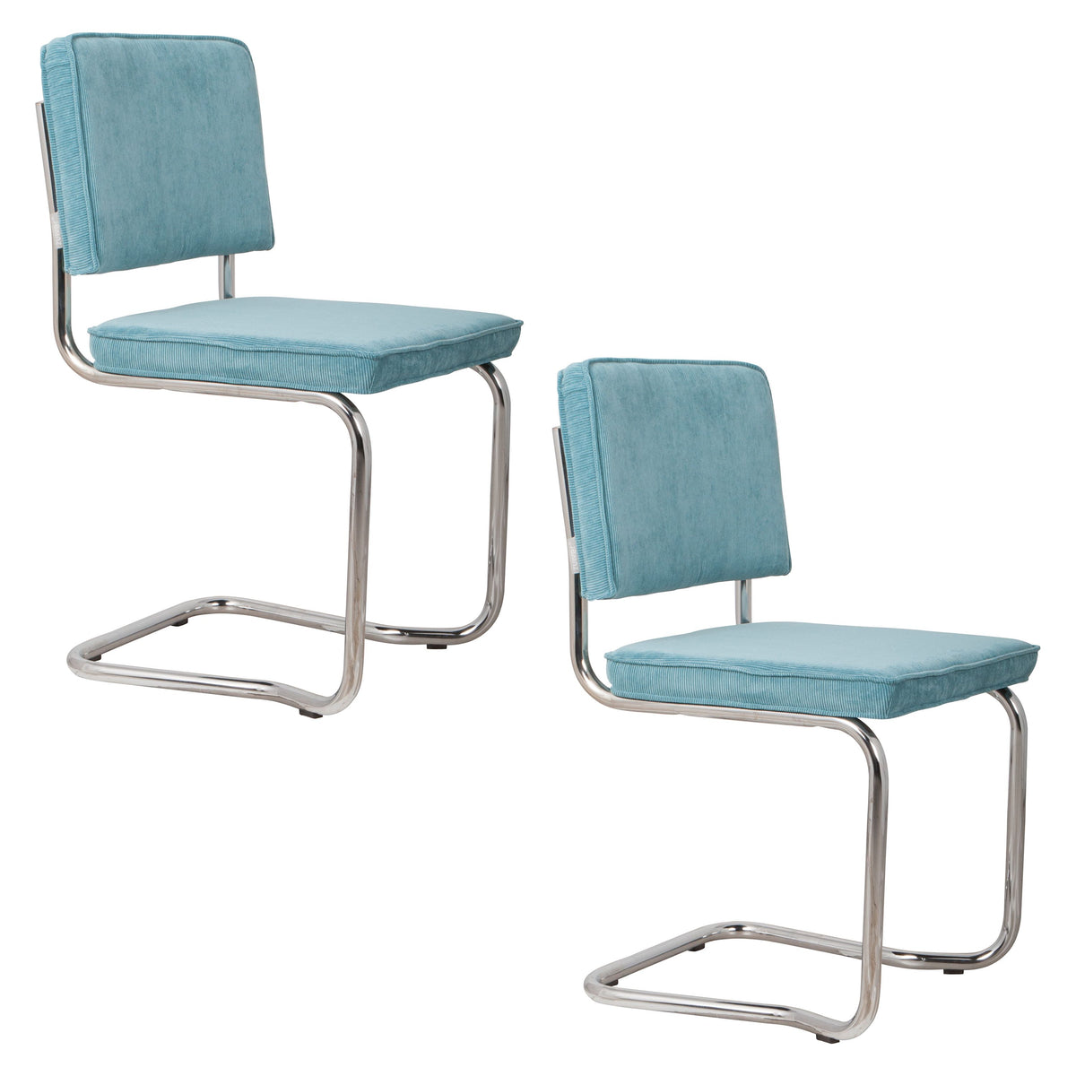 Zuiver Ridge Kink Rib Eetkamerstoelen Blauw - Set van 2
