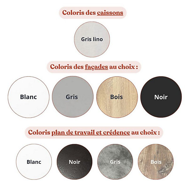 Kitchenette K01 - 120 cm - Façades : Bois - Plan de travail : Blanc - Crédences : Non - Evier Blanc