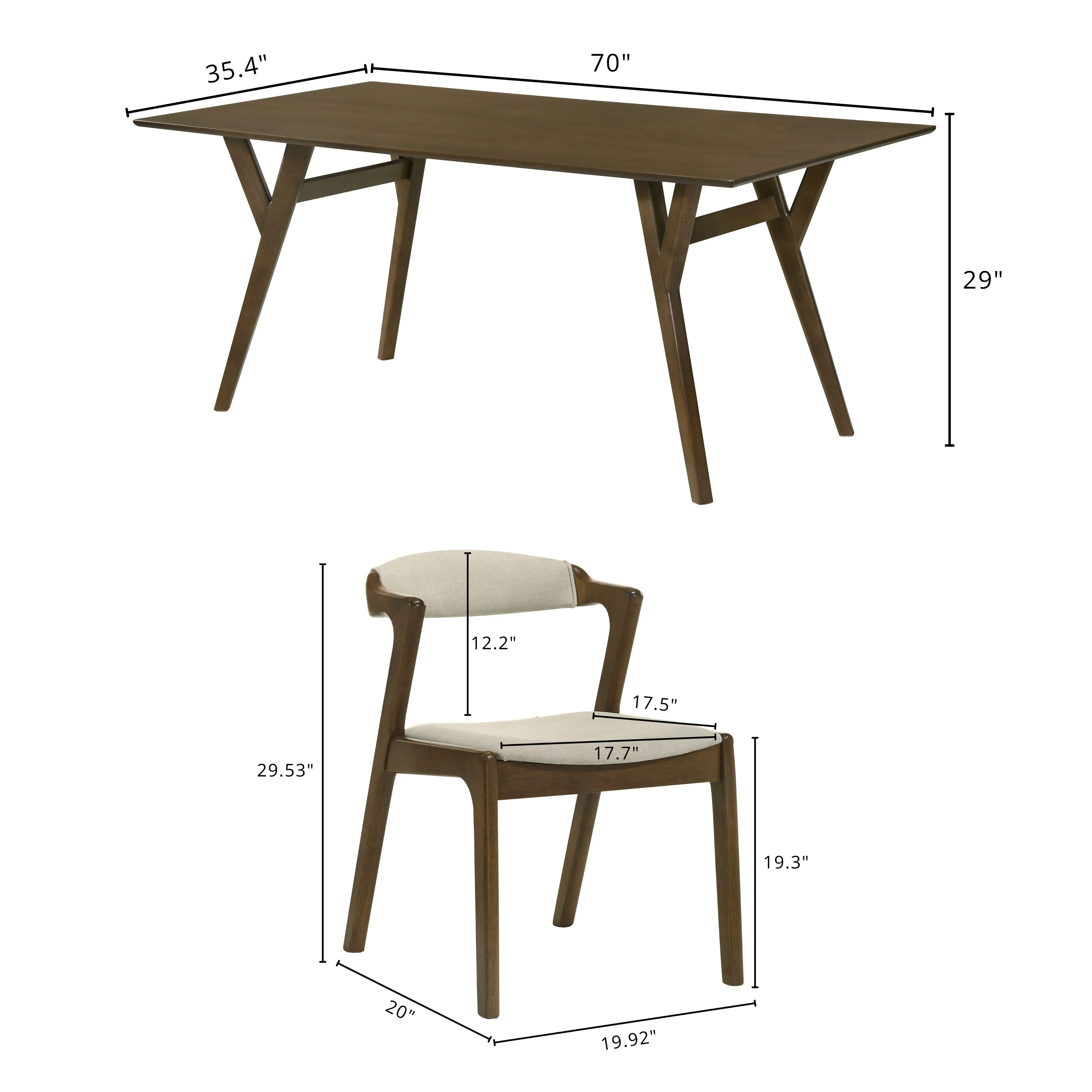 Roundhill Furniture Lavin Modern 5-Piece Dining Set, Dining Table with 2 Walnut and 2 Black Chairs