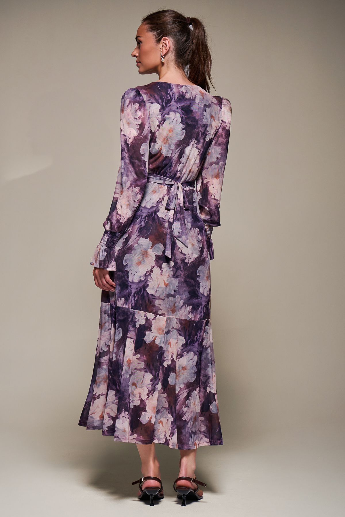 Jolie Moi Ruffle Cuffed Sleeve Frill Mesh Maxi Dress