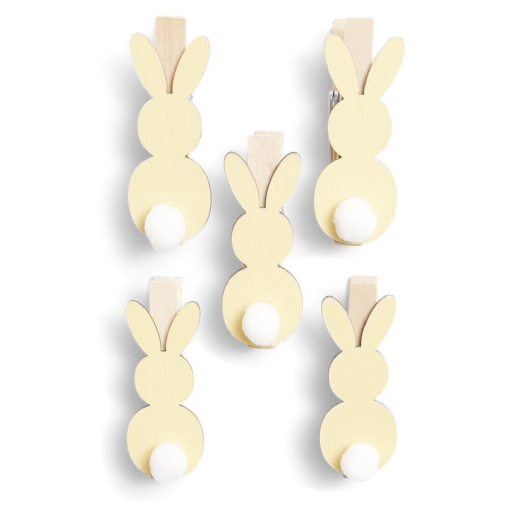 Lot de 5 pinces en bois forme lapin