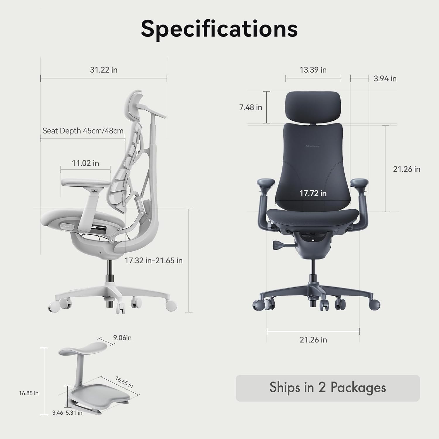 LiberNovo Dynamic Ergonomic Desk Chair + StepSync Footrest Bundle - Comfy Home Office Chair with Adaptive Lumbar Support, 160° Recline & Built-in Spine Stretch, Black+48cm