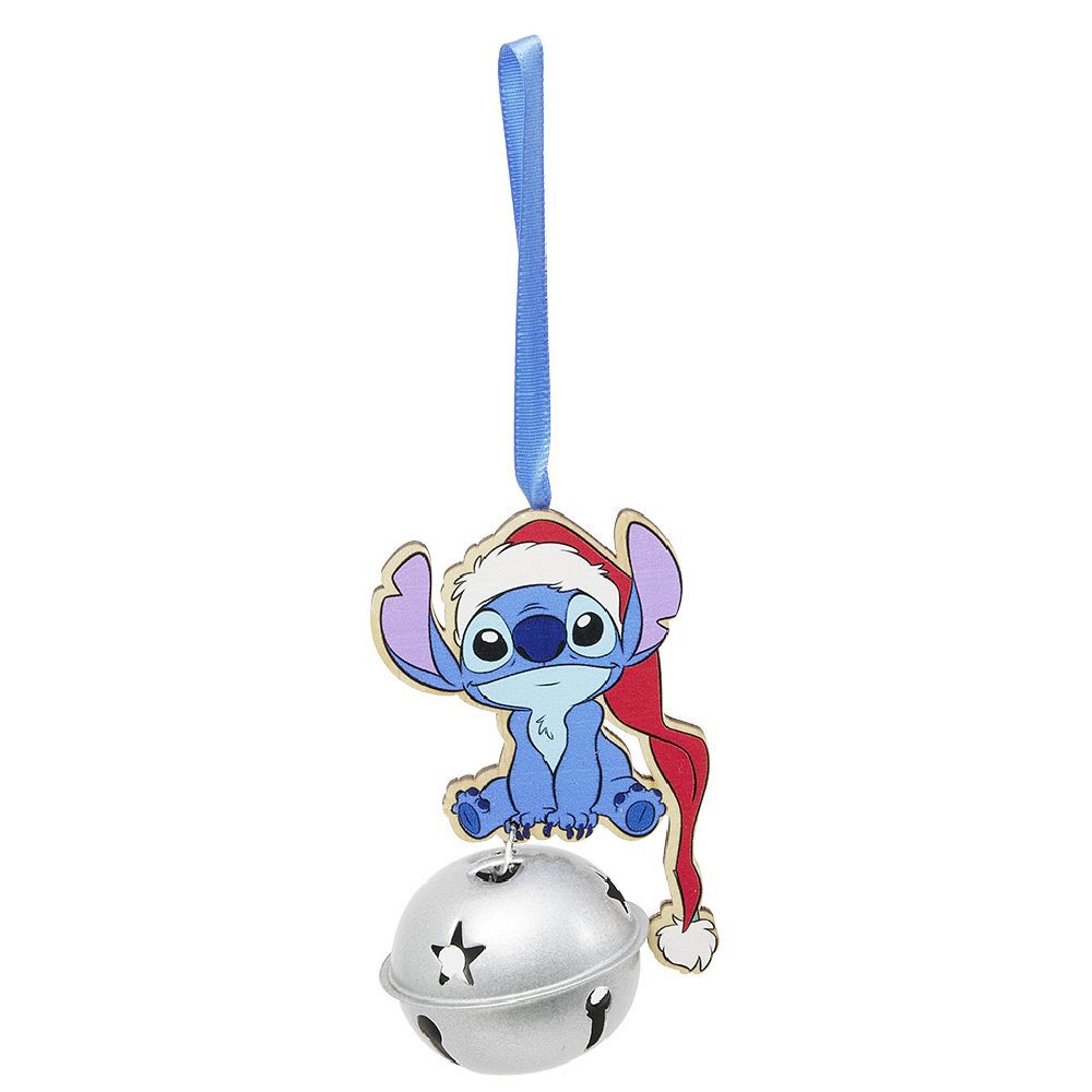 Grelot Disney Stitch bleu et gris à suspendre bois Ø6xH11cm