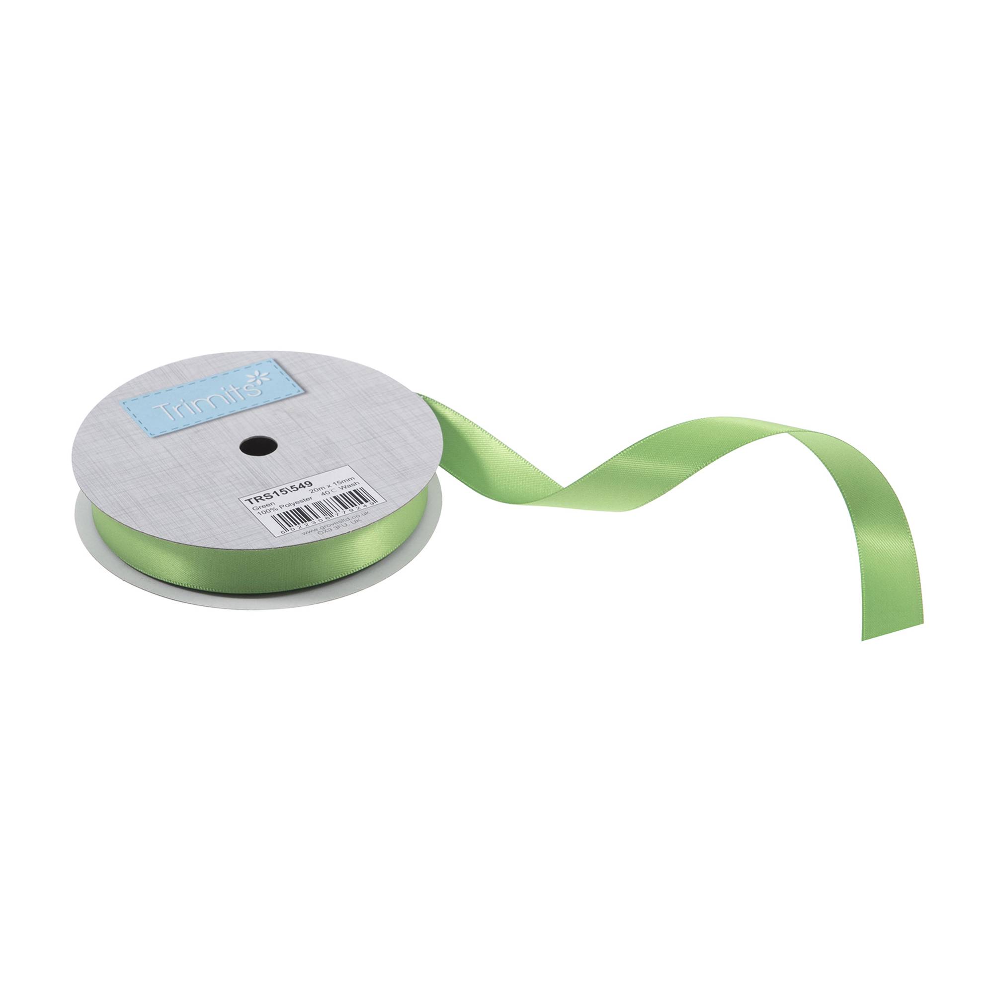 Trimits Green Double-Faced Satin Ribbon by the Metre 15mm