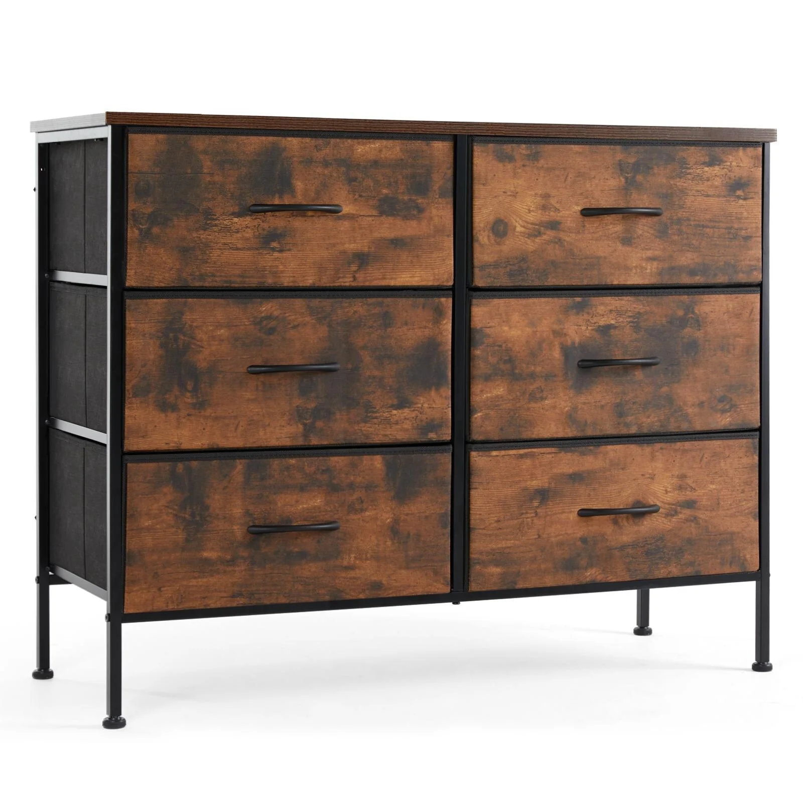 6 Drawers Storage Units Chest of Drawers for Bedroom with Metal Frame and Wooden Top