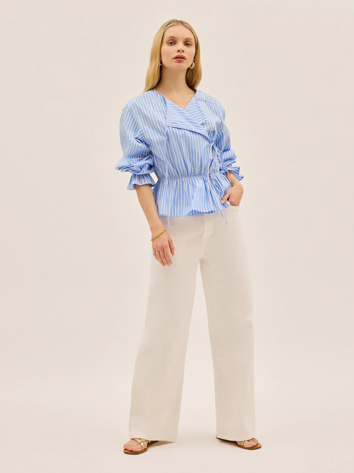 Caryn Blue Striped Cotton Top