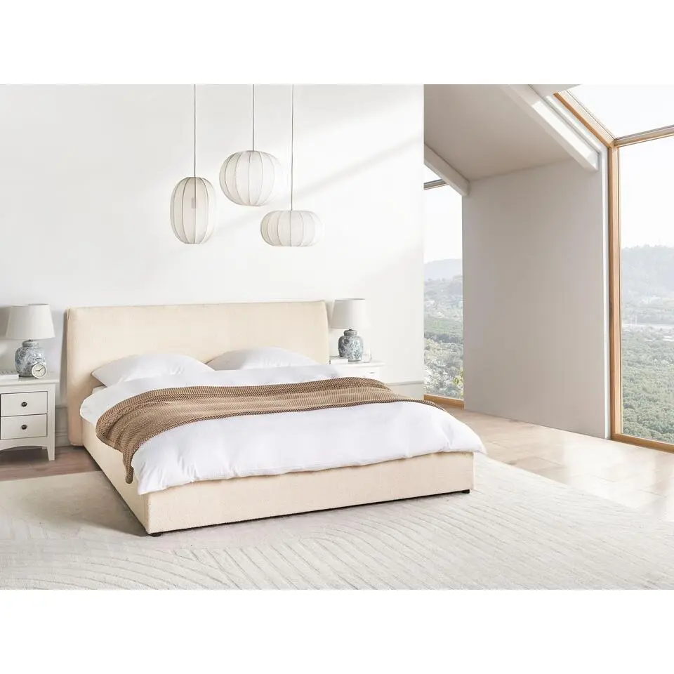 LAVAUR - Bed met opbergruimte - Beige - 180 x 200 cm - Boucl&eacute;