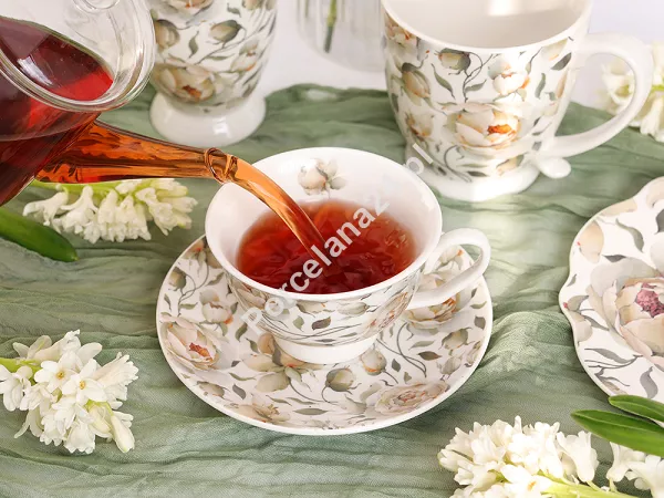 Filiżanka ze spodkiem 250 ml Duo - English roses white 15.ENG-W.FS25