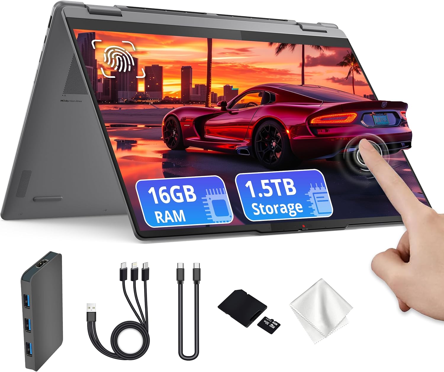 Lenovo Yoga 7i 2-in-1 16 2K Touchscreen Laptop  Intel Ultra 5 226V  16GB LPDDR5X  1.5TB Storage(512GB SSD & 1TB Docking Station)  Intel Arc Graphics  Backlit Keyboard  Fingerprint  Win 11  Gray
