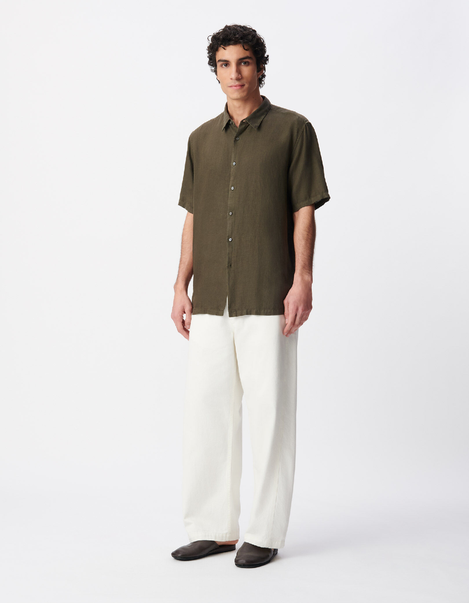 Chemise regular kaki 100% lin Homme