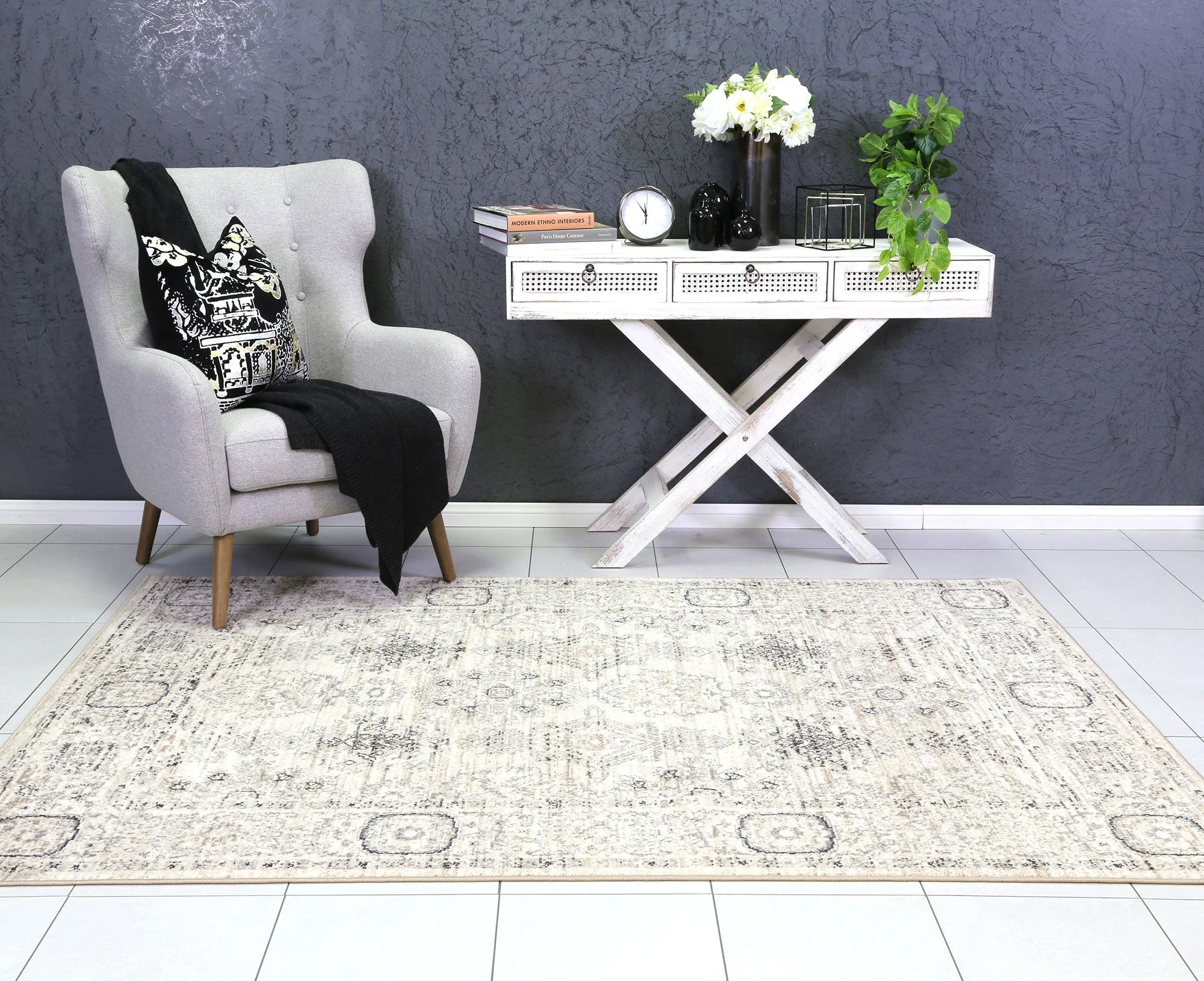 Ario Tapestry Traditional Cream Rug