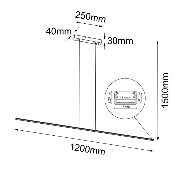 Lampa wisząca SLIM czarna LED 1x12W Ciepła biel 1465lm Brosline