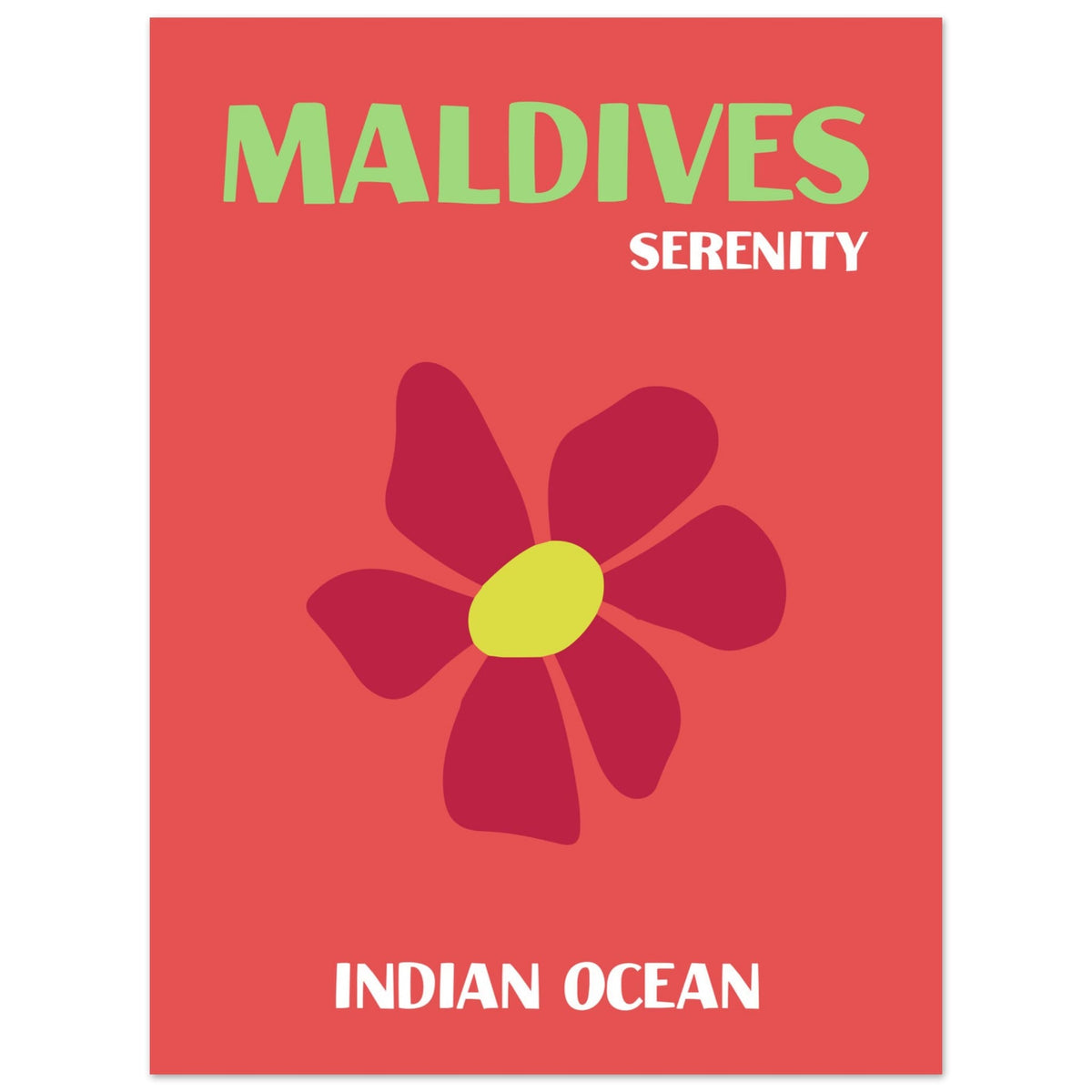 Artfulprints Poster Indian Ocean - Maldives  - 30x40 cm - Rood