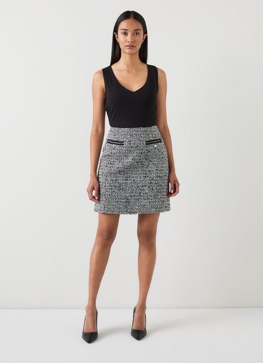 Charlie Black & Ivory Tweed & Trim Skirt
