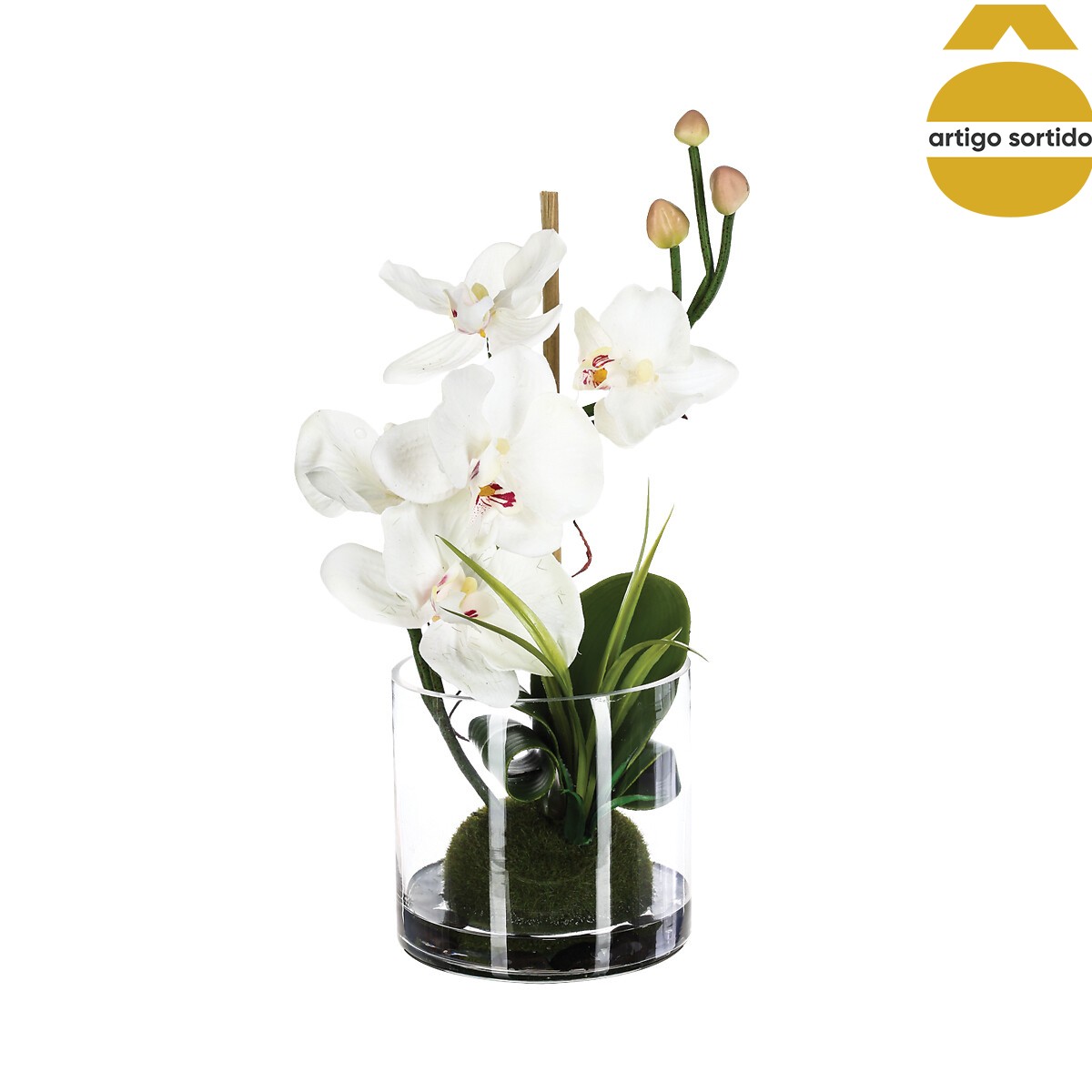 Orquídea com vaso em vidro 32cm